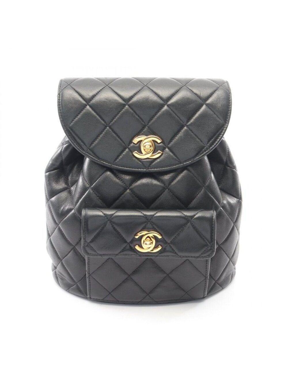 Chanel Backpack Quilted Black Lambskin Double Turnlock Chain - Picture 1 of 13